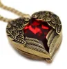 FashionVintage Jewelry Alloy Carved Angel Wing Red Crystal Love Heart Shape Pendant Necklace Chain Retro Charm Long Necklaces Christmas Gift