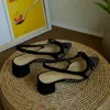 Elegant Nude Black Mesh Pumps Block Heel Summer Round Toe Slingbacks1