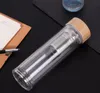 450ml Bamboo Lid Water Cups Double Walled Glass Tea Tumbler With Strainer And Infuser Basket Glass Water Bottles GGA2633