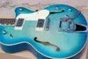 Jazz Semihollow Double F Hole Light Blue Electric Guitar HH Pickupsbigby Bridge och Chrome Hardwaresspecial Fretrosewood FRETB3475816