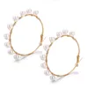 New Gold Tone Simple Vintage Hoop Earrings For Women Big Circle Pearl Twisted Earring Brinco Fashion Female Statement Earring