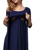 2020 Spring List Nieuwe mode zwangerschap o-neck zeven mouwen zachte comfortabele rimpel lange riem borstvoeding jurk