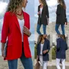 Women Slim Solid Color Long-Sleeved Lapel Suit with Fake Pocket Women Blazers Top Jacket (Red Black And Navy) Size (S-XL)