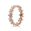 18K roséguld \ Silver Dazzling Daisy Meadow Stapelbar Ring Originalbox för Pandora 925 Sterling Silver designerringar Set