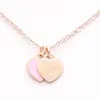 Highquality New stainless steel enamel pink double heart necklace T necklace female short 18k gold titanium steel necklace pendant3729163