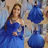 Moda królewska niebieska księżniczka quinceanera sukienki koronkowe aplikacje z koralikami kochanie koronkowa gorset