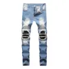 Men's ripped wrinkled jeans designer long slim pants with holes high quality new brand trousers free shipping