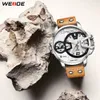 CWP 2021 Weide Watches Man Luxury Sport Militär PU Brown Läderband Armband Band Kvarts Rörelse Analog Klocka Armbandsur Relogio Masculino