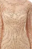 2019 elegante champanhe luxo frisado cristal sereia vestidos de noite yousef aljasmi robe de soiree sheer tule pescoço árabe baile fo8380830