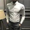 Långärmad formell skjortor för män Solid Slim Casual Basic Tenn-down Collar Business Dress Shirts Korean Camisas Masculina