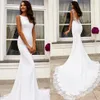 Elegancka Syrenka Koronki Backless Suknie Ślubne Bateau Neck Zroszony Appliqued Suknie Ślubne Sweep Sweep Plus Rozmiar Robes De Mariée