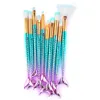 11pcs 3D Mermaid pennelli cosmetici Fish Tail spazzole di trucco fard in polvere fondazione del fronte della spazzola occhi Pennelli trucco dell'ombra di strumenti di bellezza