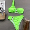 One épaule néon vert bikini 2020 nouveau ring sexy women maillot de bain plage de plage push up up coupé de maillot de bain féminin baignoires 7332504