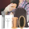 4Pc Beard Brush Set Double-Sided Styling Comb Moustache Scissor Repair Modeling Facial Cleaning Care Oil Head Tool Men's Shaving