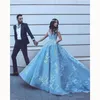 2024 Nowy lekki niebo niebieska sukienki do balowej sukienki quinceanera z ramią
