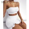 FSDA Summer 2020 Kvinnor Set Spaghetti Strap Crop Top Vit Sexig och Mini Bodycon Kjol Ruffles Party Outfit Club Två Piece Sets