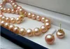 8-9MM Natural Pink Akoya Pearl 14K GP necklace earrings Jewelry set 18"