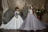 Customized Ball Gown Flower Girls Dresses Rhinestone Applique Beads Jewel Neck Girls Pageant Dresses Sweep Train Girls Party Gowns