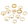 Богемский ретро кольца женщин Pearl Корона Кристалл кольцо сердце девушки волны Геометрическая Золотое кольцо Set Партийные ювелирные подарки