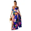 Boho Printed Summer Beach Maxi Dress Strapless Off Shoulder Sexy High Slit Sundress Womens Robe Hollow Out Long Dresses