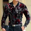 Men's Casual Shirts Floral Transparent Shirt Men Summer Club Party Short Sleeve Chemise Homme Red Flower See Through Lace Cam262A