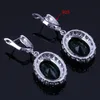 Charming Oval Egg Green Cubic Zirconia White CZ 925 Sterling Silver Jewelry Sets For Women Earrings Pendant Chain Ring V0285