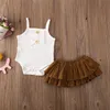 3 نمط الرضع طفلة الملابس مجموعات أكمام حبال قمم رومبير + الأزهار طباعة توتو تنورة الزي sunsuit طفل الفتيات الصيف مجموعات 1