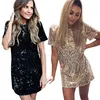 Sequins Guldklänning 2020 Sommar Kvinnor Sexig Kort T Shirt Dress Evening Party Elegant Club Dresses Charming