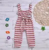 Baby Girl Rompers Striped Spant Girls Suspender Jumpsuit Baklösa Nyfödda Overaller Ruffle Barn Playsuits Barnkläder 4 Design DW4888