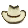 Zomer Zwart Spray Verf Ademend Vrouwen Dames Panama Papier Stro Hoed Lederen Decor Wide Large Brav Visor Cap Beach Cowboy Hat