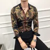 Mäns Klänning Höst Mens Guld Social Club Shirt Luxury Baroque Camisa Slim Fit Black Designer1