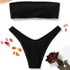 Bikini a fascia con lacci sul retro regolabile da donna Bikini con spalle scoperte Costume da bagno a costine Costume da bagno femminile Costume da bagno rosa sexy