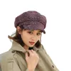 Autumn Winter Women Beret Octagonal Hats Worsted Plaid Newsboy Caps For Lady Fashion Short Eaves Dome Casual Style Hats Free Shipping