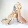Sexy Shinning Glitter High Heels Shoes Pink Yellow Gold Red Silver Flower Wedding Bridal shoes 5 Colors EU34 to 40 ePacket Free Shipping