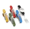 multipurpose outdoor Foldable Tableware folded table knife spoon bottle opener 6 in1 camping Tools Fork Army Fruit Knife EDC tools9959960