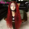 Ombre rouge couleur avant de lacet perruque avec des cheveux de bébé brésilien Afro crépus bouclés perruques pour les femmes noires sans colle synthétique dentelle perruques