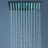 Badkamer Zwart Regendouchekop 304 roestvrij staal 16 "/ 20" LED Lichtkleur Veranderende boven Kranen Spa Mist Rain Bath System Panel