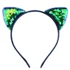 12pcs Glitter Sequins Cat Ear Girl Hairband Headband Hair Hoop For Girls Women Cat Ear Hair Bands Halloween Headdress Gifts