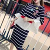Women's Suits Women Knitted Jumper Tops Skirts Set Autumn Spring Strip Lady Sequins Floral Skirt Sets Woman Clothing Twinset Suit NS1291