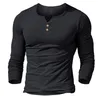 Muscle Alive Men's Henley T-shirt Aangepaste Jurk Sleeve Shirt voor Mannen Ingerichte shirts Katoen Casual Bodybuilding Fitness T-shirt