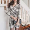 Elegante vintage plaid jurken lente vrouwen lange mouw bodycon office dame zakelijke werk jurk potlood jurk