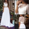 2019 New cheap simple wedding dresses two pieces plus size bohemian sequined bridal gown a line spring lace wedding dresses for brides