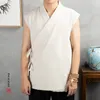 Tradycyjna Chińska Odzież 2019 Hanfu Mężczyźni Lniana Bawełniana Kurtka Bez Rękawów Męska Tang Karusty Kimono Kardeniowy Męski Otwarty ścieg Płaszcz