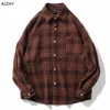 Rahat Erkekler Gömlek Uzun Kollu Sonbahar Kış Kalın Ekose Flanel Gömlek Erkek Kadın Vintage Japon Streetwear Cep Camisas