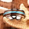 8MM Wide Wood and Blue Opal stainless steel Rings For Men Women Never Fade Wooden Titanium steel finger Ring Fashion Jewelry Gift