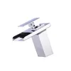 LED Sensor Color Change Bathroom Faucet Black Chrome Basin Mixer Waterfall Spout Cold and Hot Water Single Handle Tap