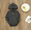 Baby Rompers Boys Hooded Jumpsuits Solid Long Sleeve Bodysuits Triangle Casual Onesies Fashion Button Overalls Boutique Climb Clothes D6284