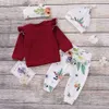 Kleinkind Baby Kleidung Set 4PCS Mädchen Floral Print Top Hosen Kappe Stirnband Rüschen Outfits Set conjunto menina kostüm für