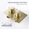 Solid Brass Brushed Gold Bath Bathroom Shower Head Rianfall Luxury Combo Faucet Wall-Mount Arm thermostatic Mixer Diverter Set