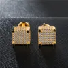 Mens Hip Hop Stud Earrings Jewelry New Fashion Yellow Gold Plated Zircon Diamond Square Earrings For Men